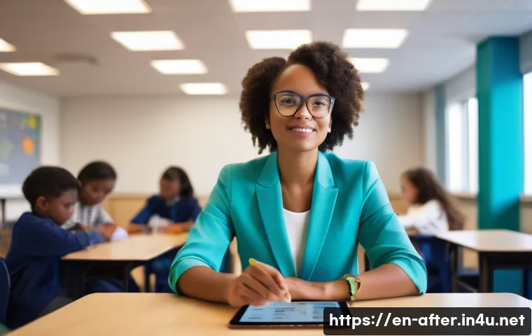 방과후지도사 이직 후 성공 사례 - **Prompt:** A talented after-school instructor, a woman in her late 30s with an intelligent and warm...