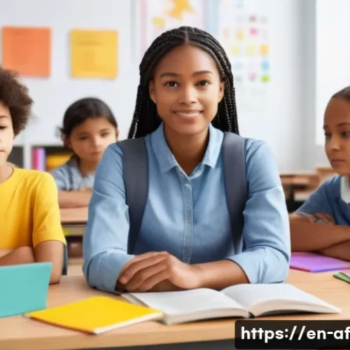 방과후지도사로서의 문제 해결 능력 키우기 - A dynamic after-school classroom scene showing a confident female program leader in casual professio...