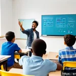 방과후지도사 학습 지도 노하우 - A modern tutoring session scene featuring a diverse group of students and a tutor in a bright, welco...